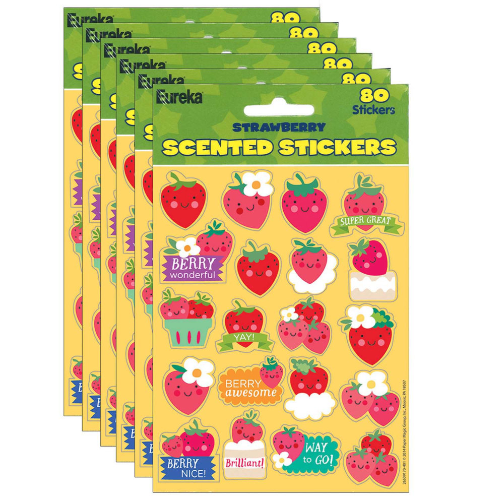 Eureka Scented Stickers, Strawberry, 80 Stickers Per Pack, Set Of 6 Packs MPN:EU-650917-6