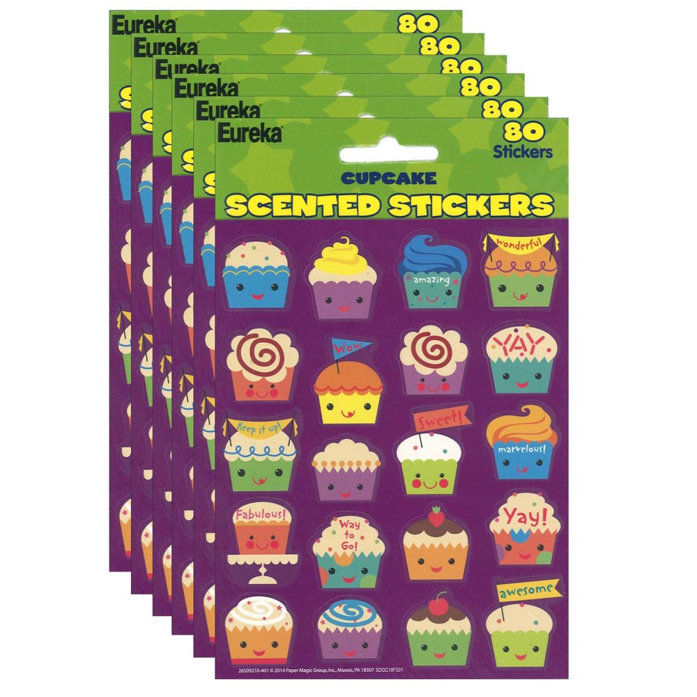 Eureka Scented Stickers, Cupcake, 80 Stickers Per Pack, Set Of 6 Packs MPN:EU-650921-6
