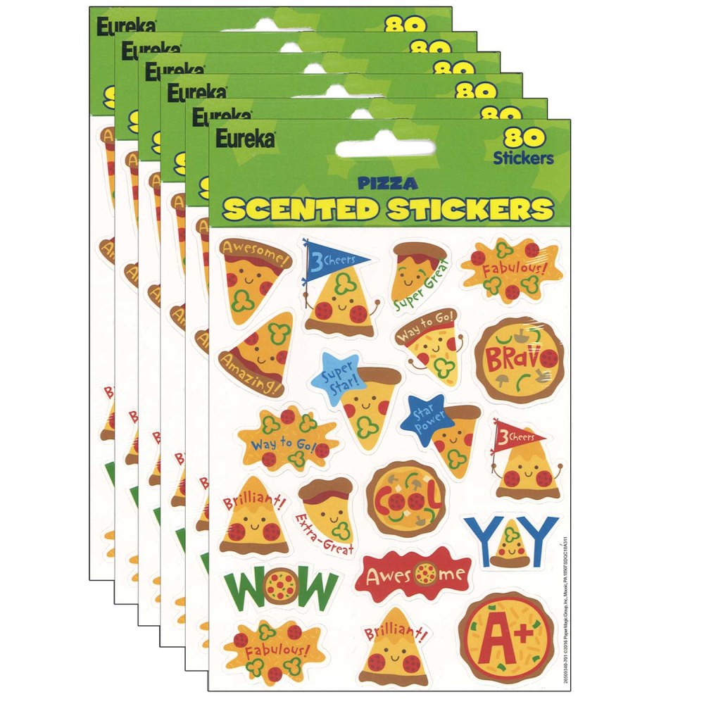 Eureka Scented Stickers, Pizza, 80 Stickers Per Pack, Set Of 6 Packs MPN:EU-650934-6