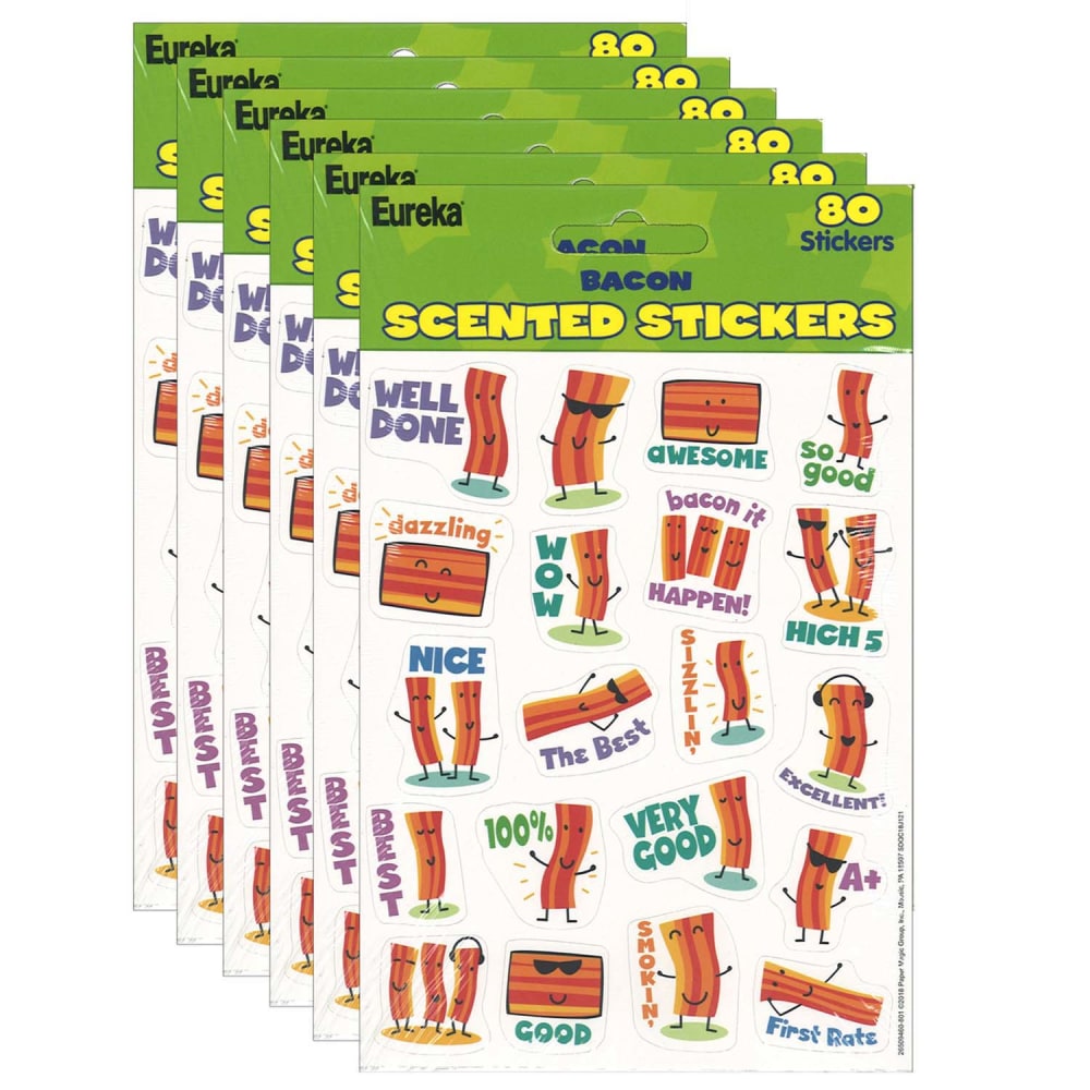 Eureka Scented Stickers, Bacon, 80 Stickers Per Pack, Set Of 6 Packs MPN:EU-650946-6