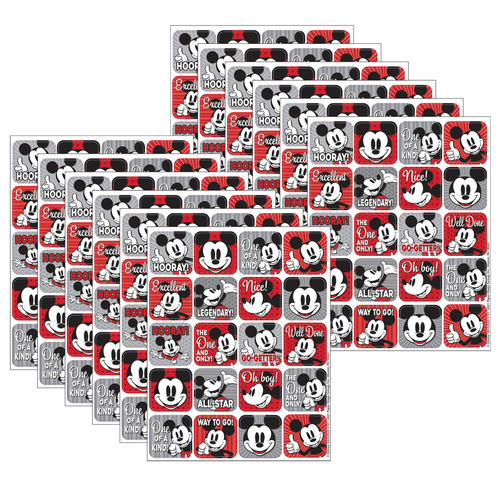 Eureka Theme Stickers, Mickey Mouse Throwback, 120 Stickers Per Pack, Set Of 12 Packs MPN:EU-655092-12