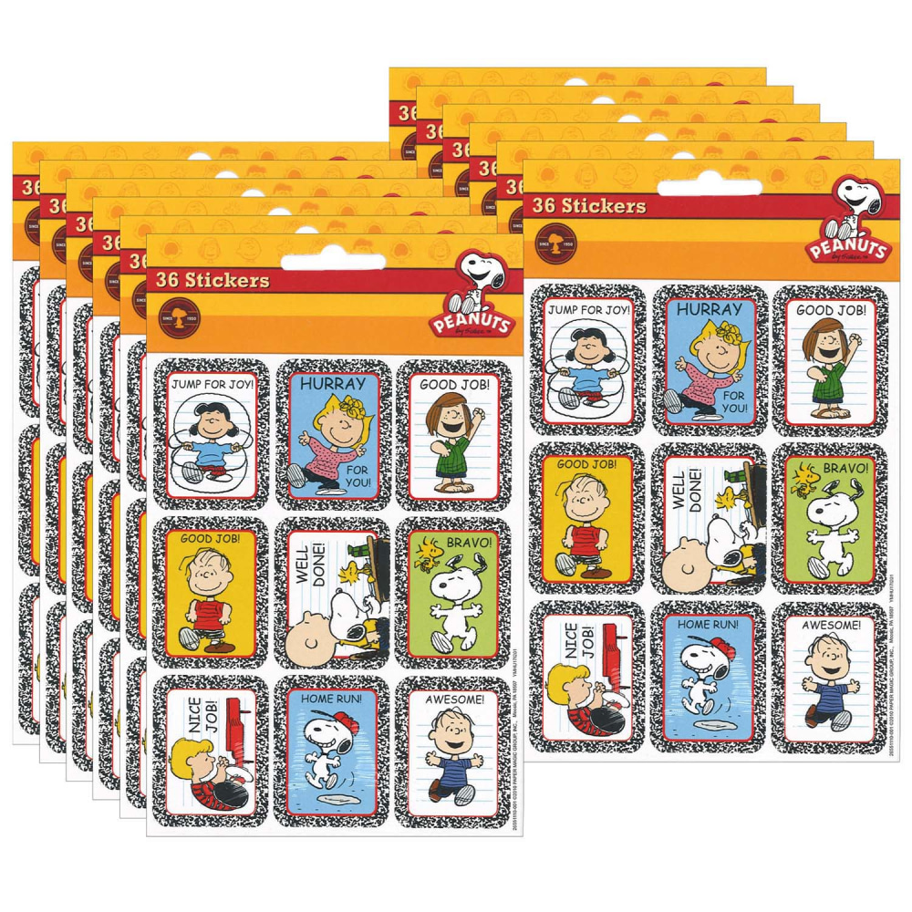 Eureka Giant Stickers, Peanuts Motivational, 36 Stickers Per Pack, Set Of 12 Packs MPN:EU-655111-12