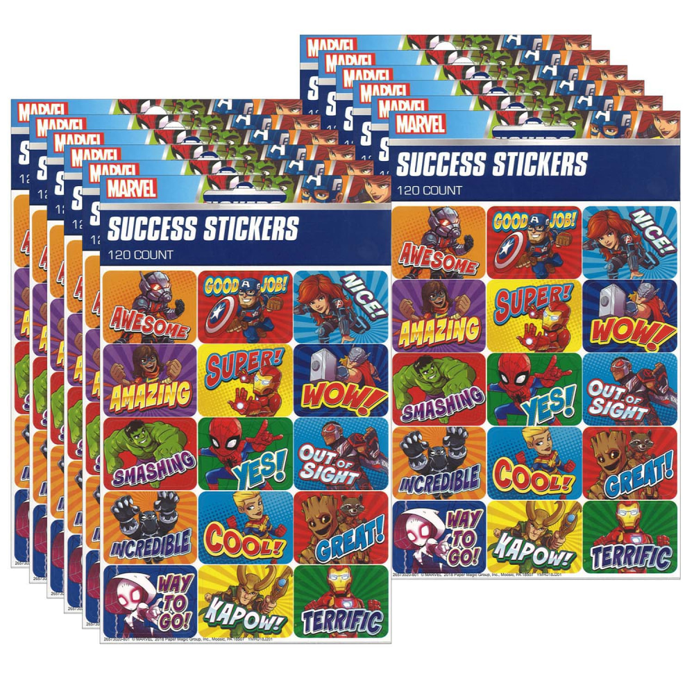Eureka Success Stickers, Marvel Super Hero Adventure, 120 Stickers Per Pack, Set Of 12 Packs MPN:EU-657302-12