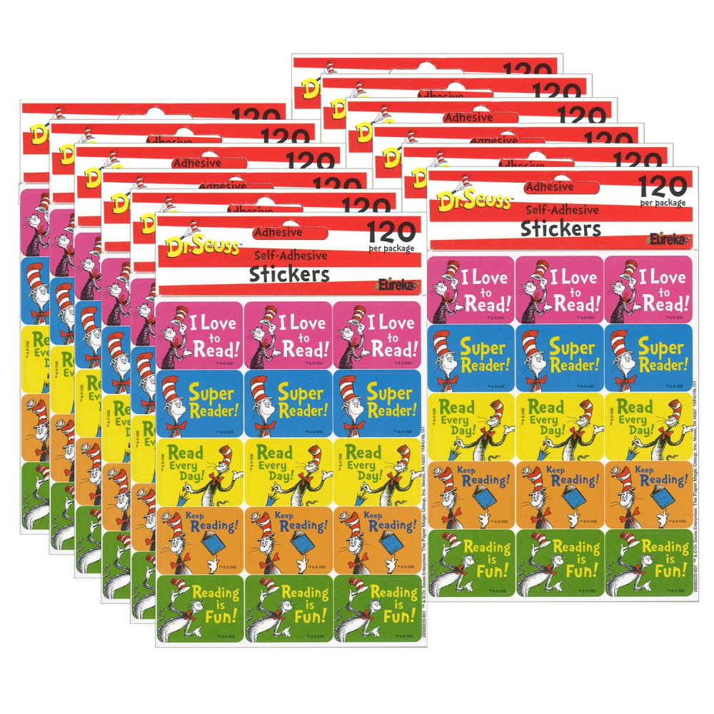 Eureka Success Stickers, Cat in the Hat Reading, 120 Stickers Per Pack, Set Of 12 Packs MPN:EU-658022-12
