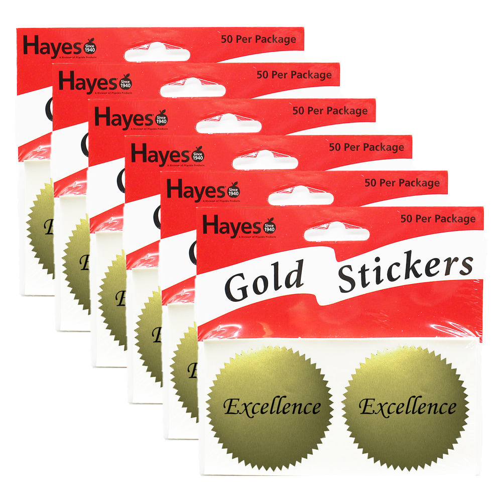 Hayes Publishing Gold Certificate Seals, 2in, Excellence, 50 Seals Per Pack, Set Of 6 Packs MPN:H-VA314-6