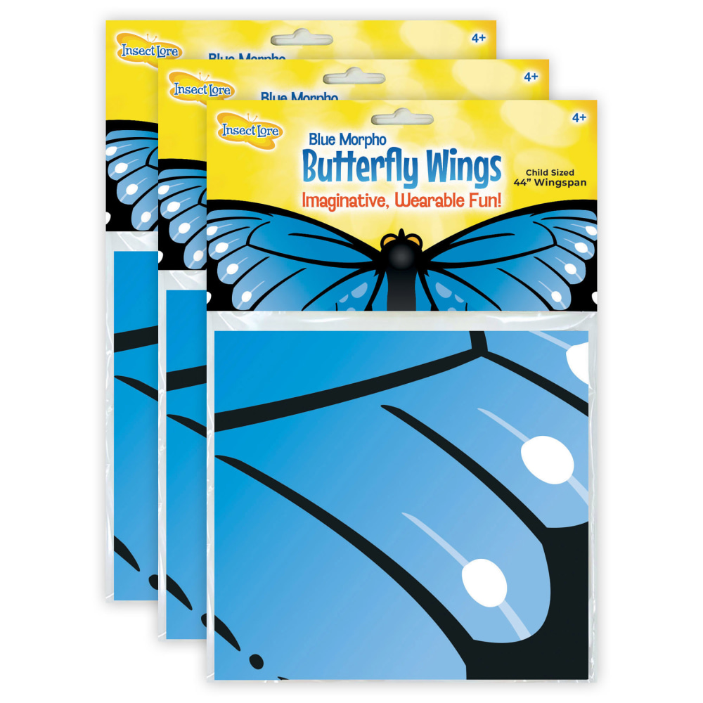 Insect Lore Dress-Up Butterfly Wings, Morpho, Blue, Pack Of 3 MPN:ILP4810-3