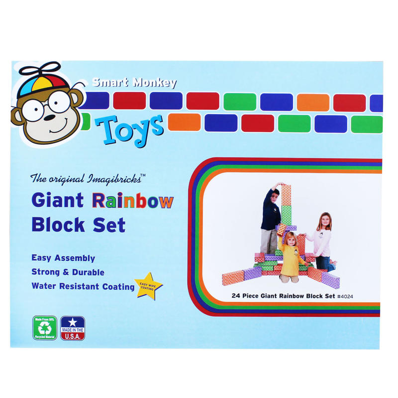 Smart Monkey ImagiBRICKS Giant Rainbow Building Blocks, 12inH x 6inW x 3inD, Assorted Colors, Grades Pre-K - 3, Pack Of 24 MPN:IMA4024