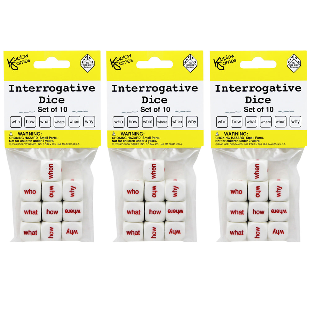 Koplow Games Interrogative Dice, Grades 3 To 10, Set Of 10 Dice, Pack Of 3 Sets MPN:KOP12090-3