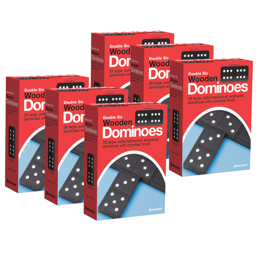 Pressman Toys Double Six Wooden Dominoes Games, Grade 2 to 12, Pack Of 6 Games MPN:PRE152112-6