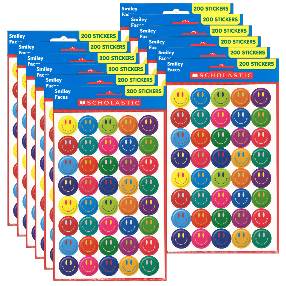 Scholastic Teacher Resources Stickers, Smiley Faces, 200 Stickers Per Pack, Set Of 12 Packs MPN:SC-563169-12