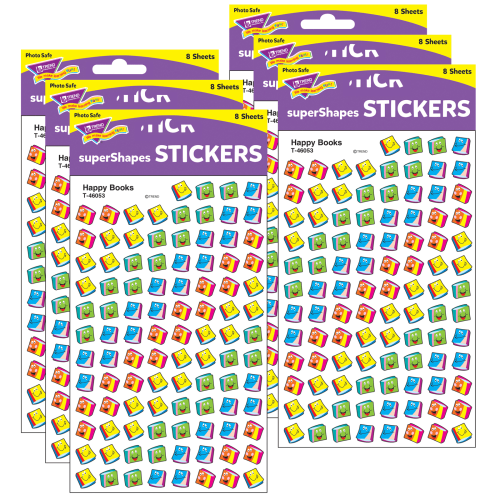 Trend superShapes Stickers, Happy Books, 800 Stickers Per Pack, Set Of 6 Packs MPN:T-46053-6