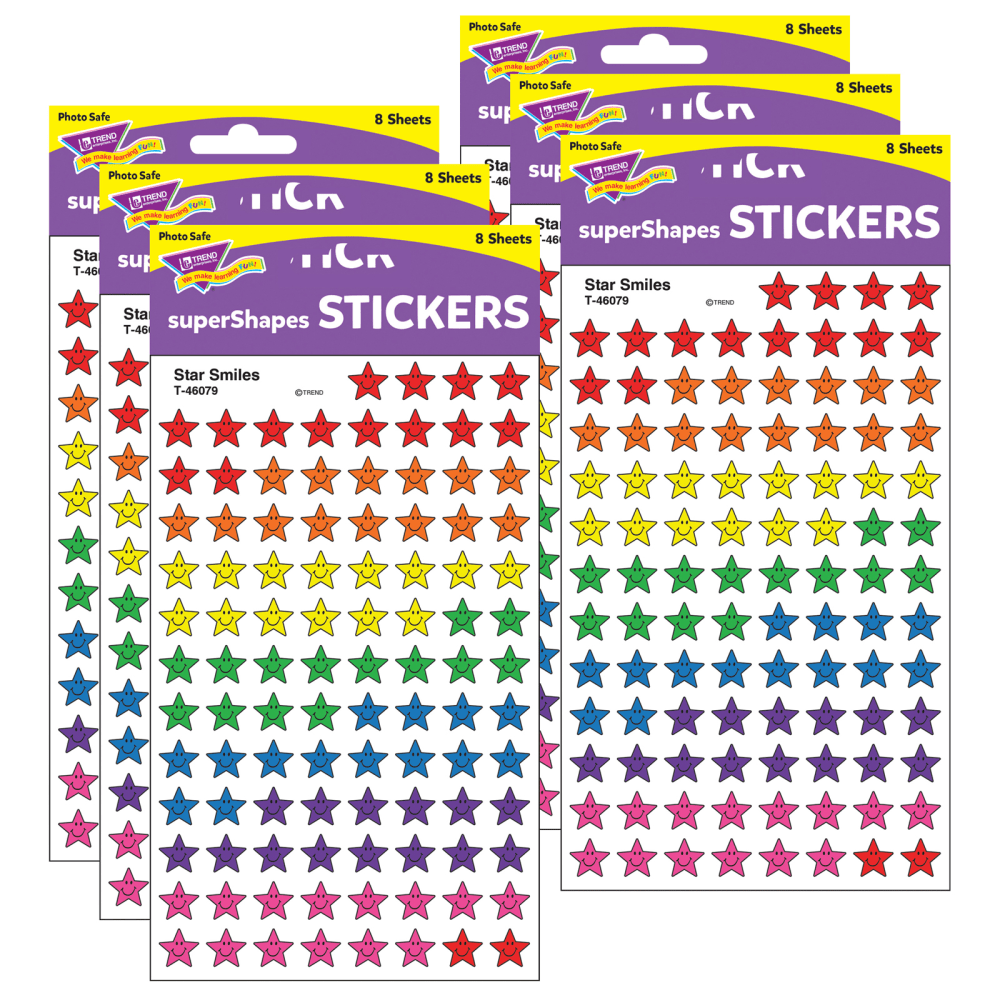 Trend superShapes Stickers, Star Smiles, 800 Stickers Per Pack, Set Of 6 Packs MPN:T-46079-6