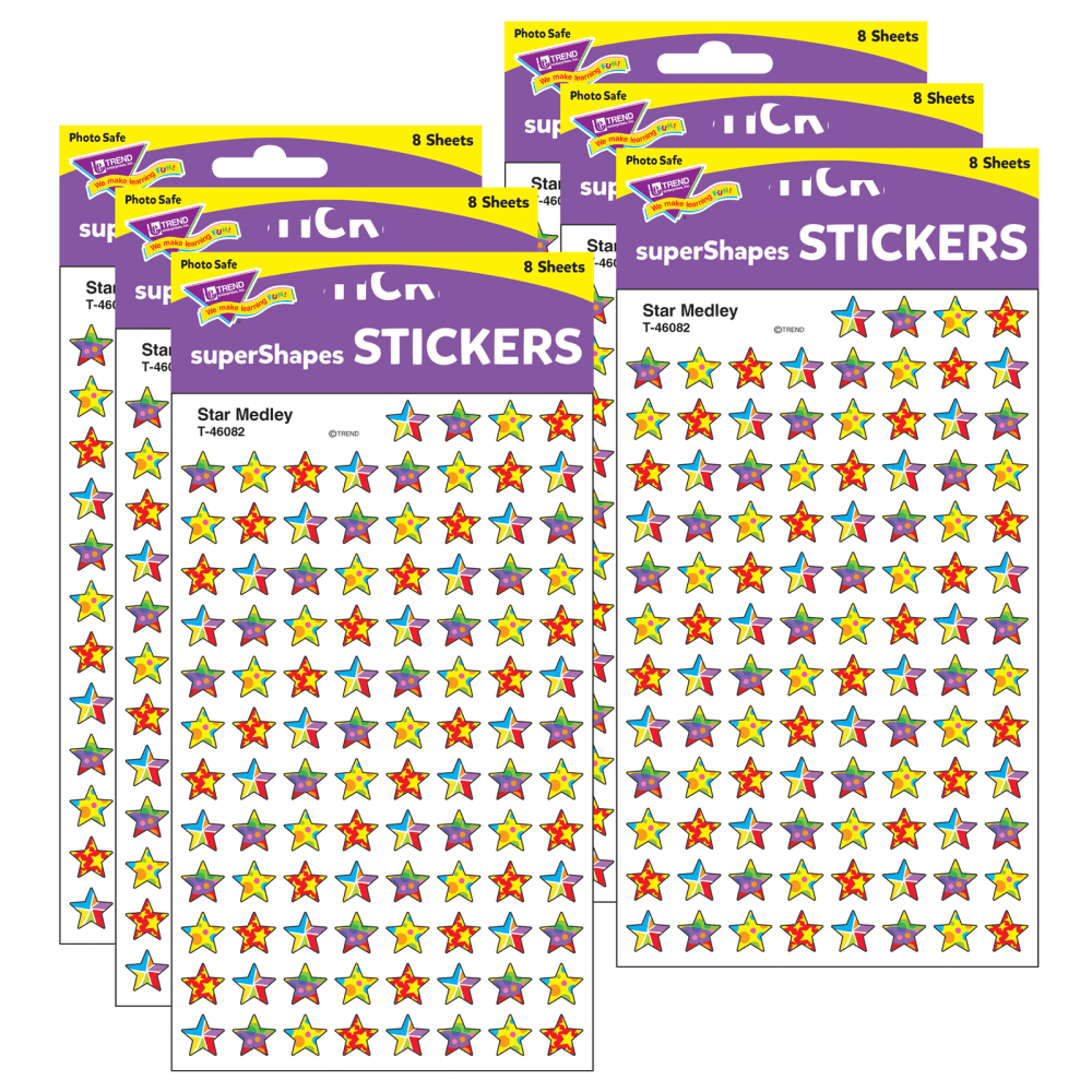 Trend superShapes Stickers, Star Medley, 800 Stickers Per Pack, Set Of 6 Packs MPN:T-46082-6