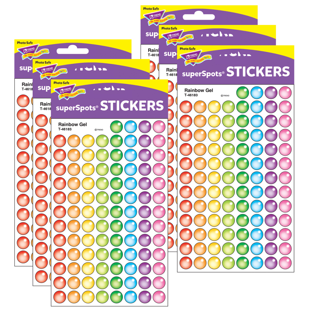 Trend SuperSpots Stickers, Rainbow Gel, 800 Stickers Per Pack, Set Of 6 Packs MPN:T-46183-6