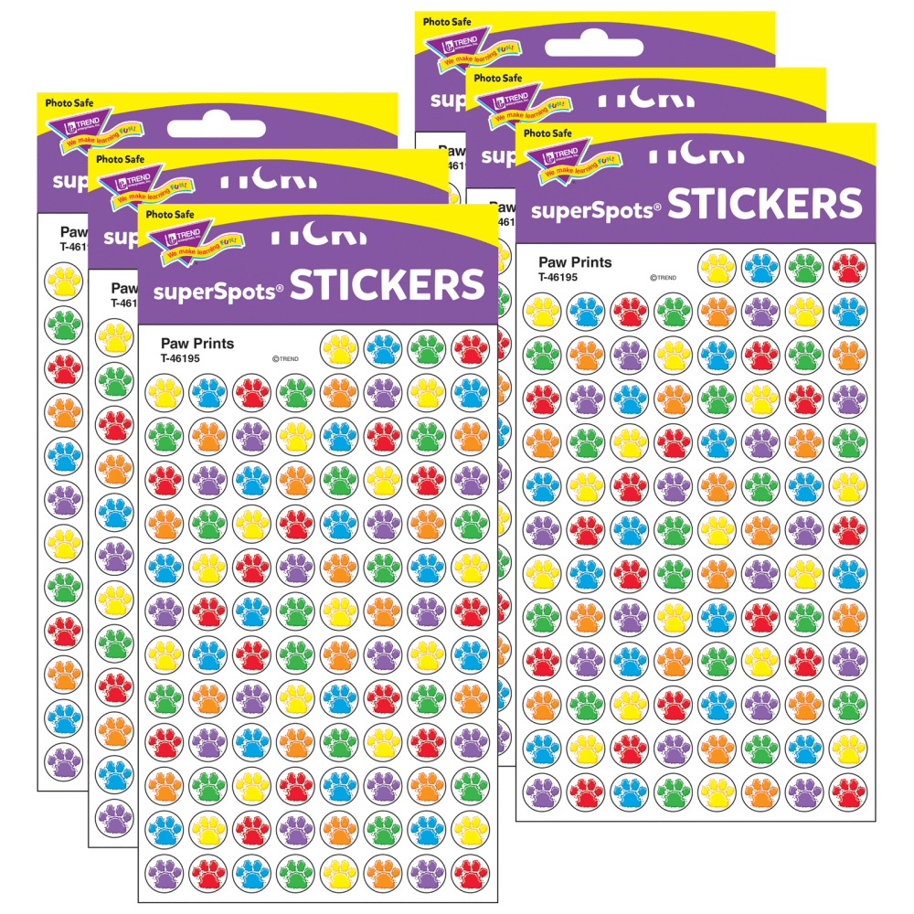 Trend SuperSpots Stickers, Paw Prints, 800 Stickers Per Pack, Set Of 6 Packs MPN:T-46195-6