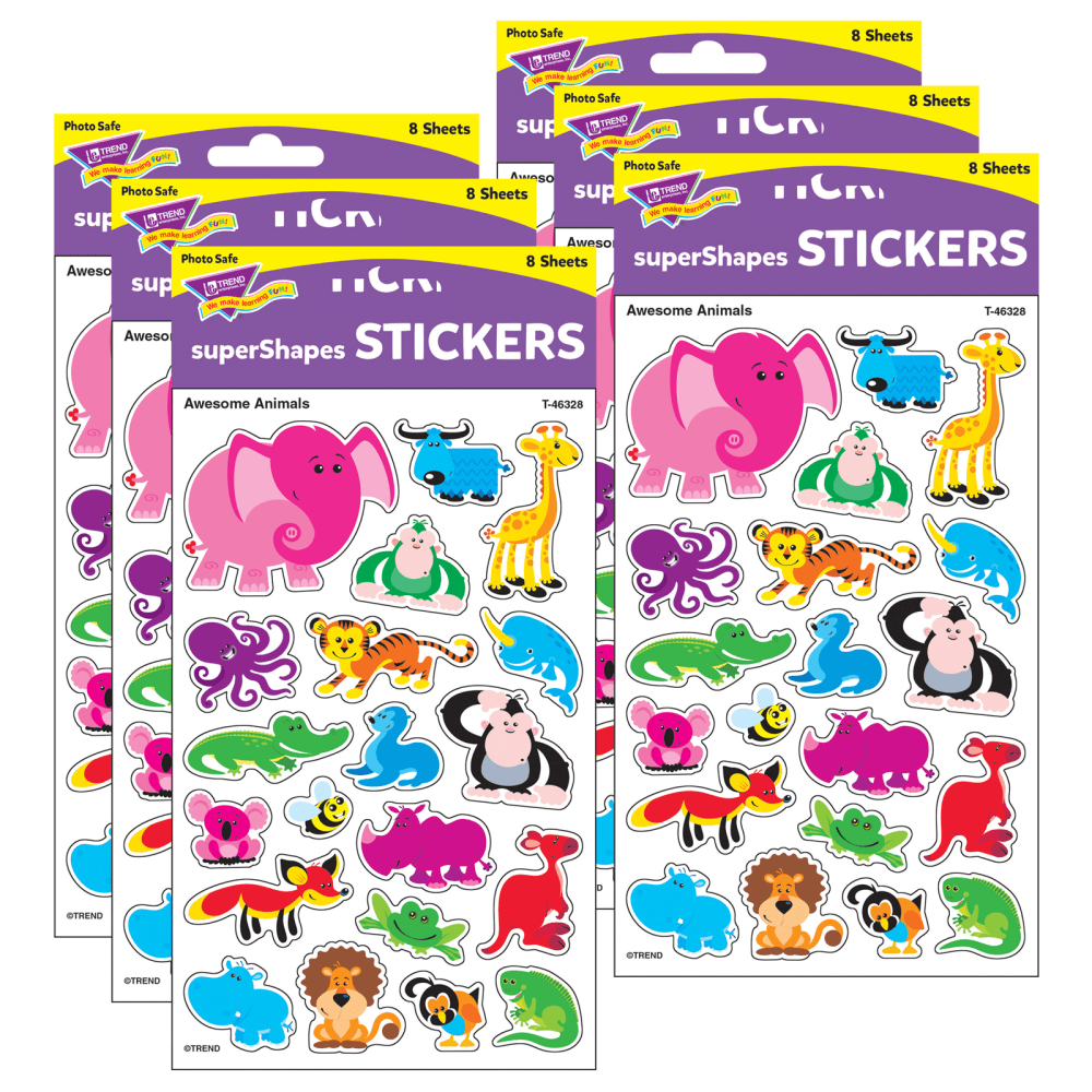Trend superShapes Stickers, Awesome Animals, 160 Stickers Per Pack, Set Of 6 Packs MPN:T-46328-6