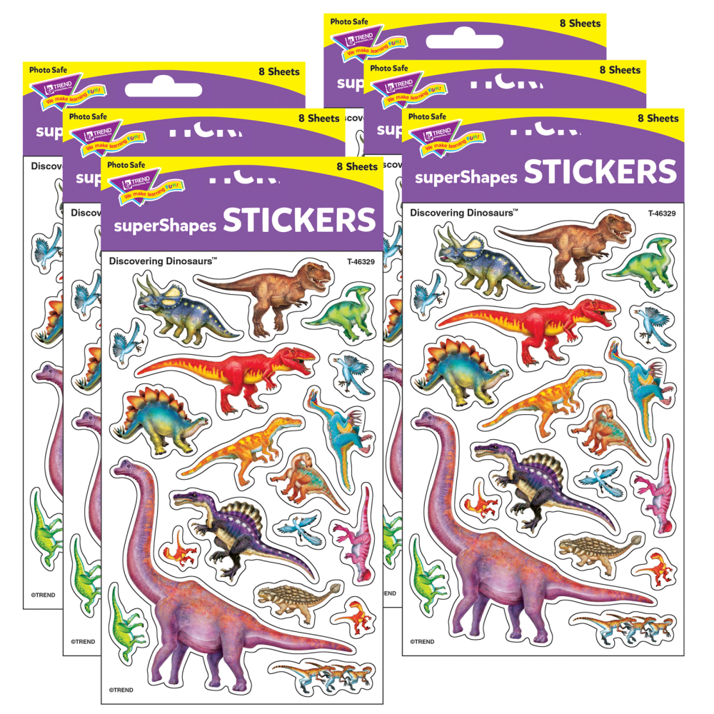 Trend superShapes Stickers, Discovering Dinosaurs, 152 Stickers Per Pack, Set Of 6 Packs MPN:T-46329-6