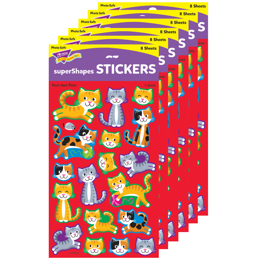 Trend superShapes Stickers, Purr-fect Pets, 144 Stickers Per Pack, Set Of 6 Packs MPN:T-46342-6