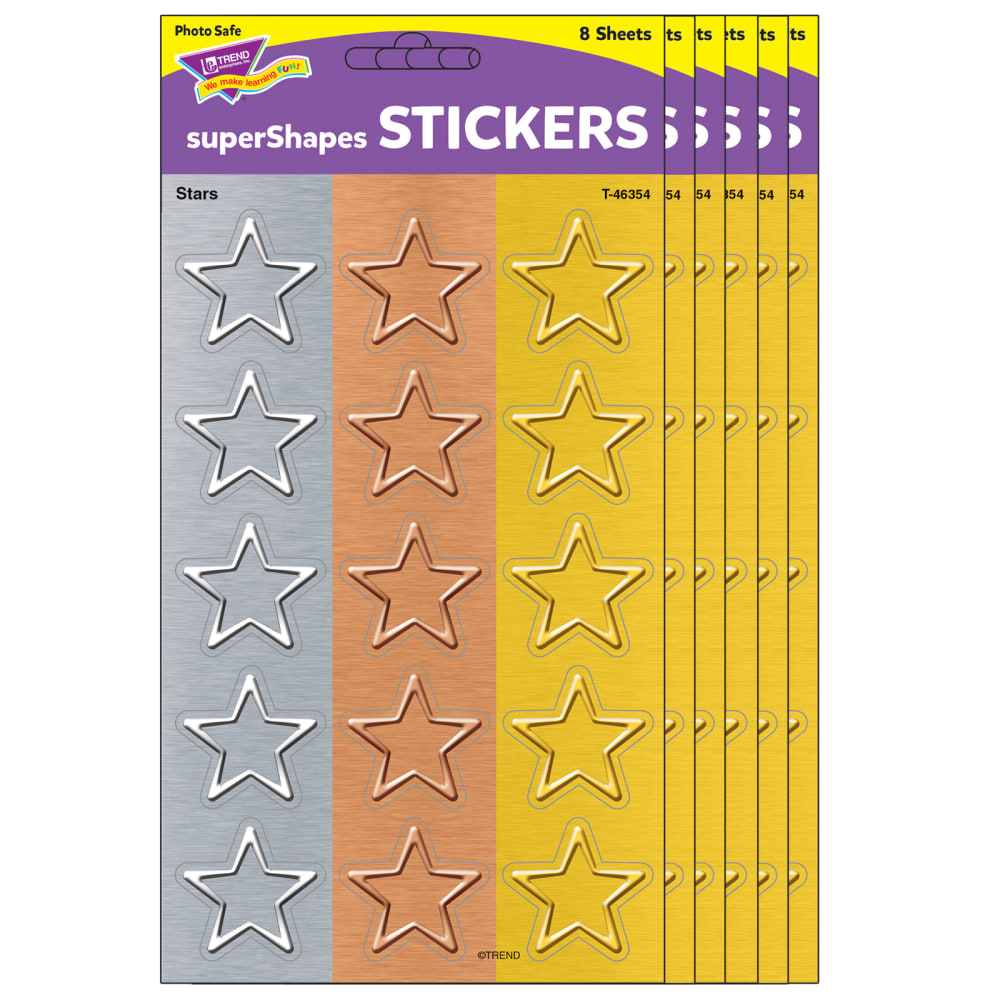 Trend superShapes Stickers, Metal Stars, 120 Stickers Per Pack, Set Of 6 Packs MPN:T-46354-6