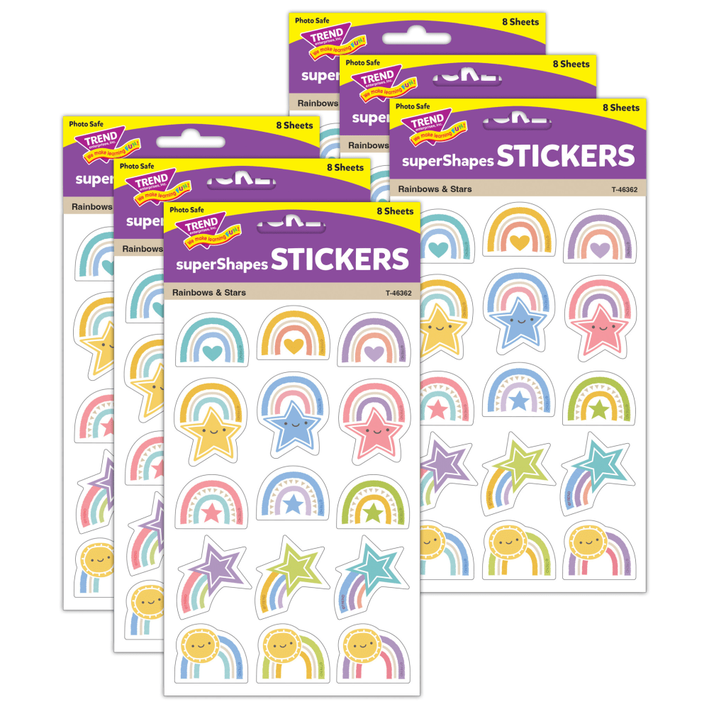 TREND superShapes Stickers, Large, Rainbows & Stars, 120 Stickers Per Pack, Bundle Of 6 Packs MPN:T-46362-6