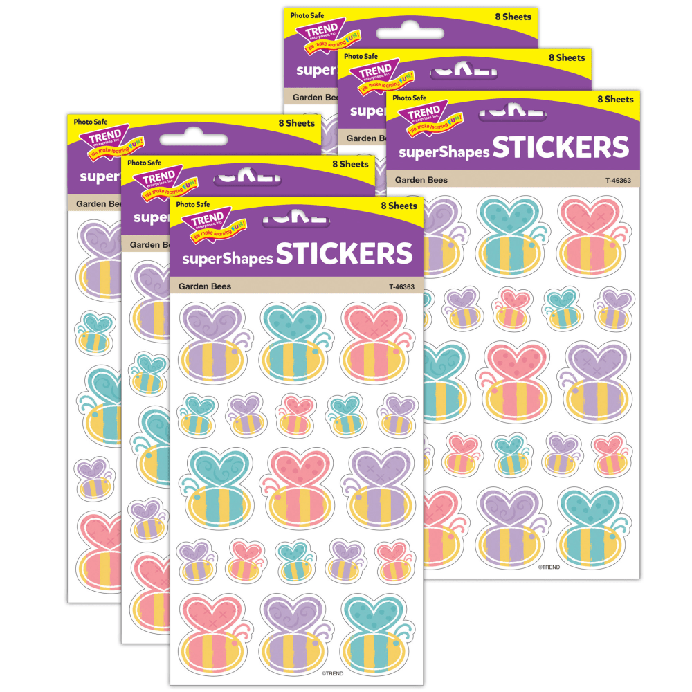TREND superShapes Stickers, Garden Bees Large, 152 Stickers Per Pack, Bundle Of 6 Packs MPN:T-46363-6
