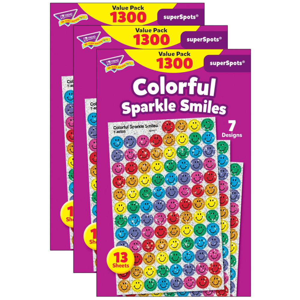 Trend SuperSpots Stickers, Colorful Sparkle Smiles, 1, 300 Stickers Per Pack, Set Of 3 Packs MPN:T-46909-3