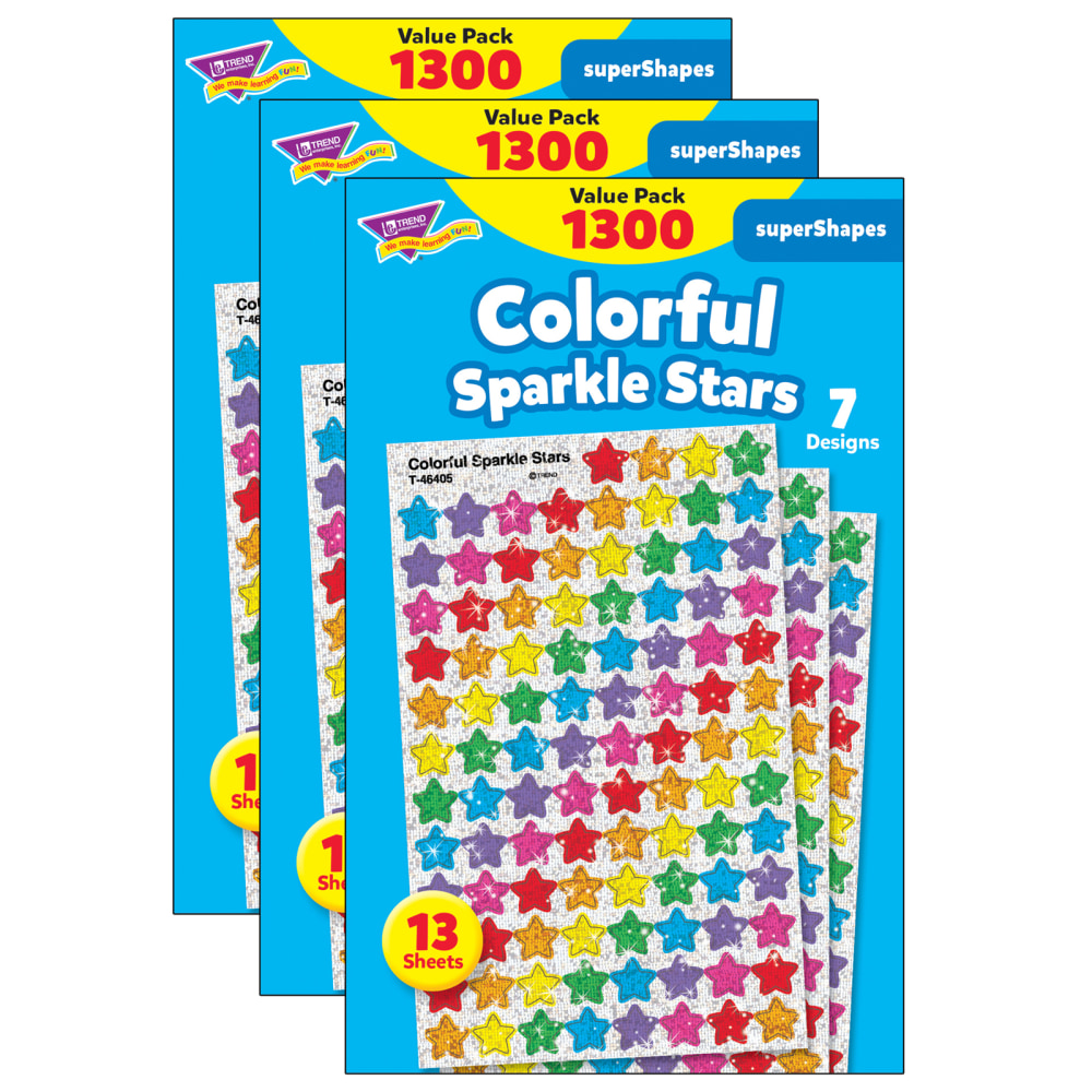 Trend superShapes Stickers, Colorful Sparkle Stars, 1, 300 Stickers Per Pack, Set Of 3 Packs MPN:T-46910-3