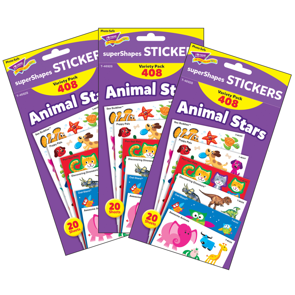 Trend superShapes Stickers, Animal Stars, 408 Stickers Per Pack, Set Of 3 Packs MPN:T-46928-3