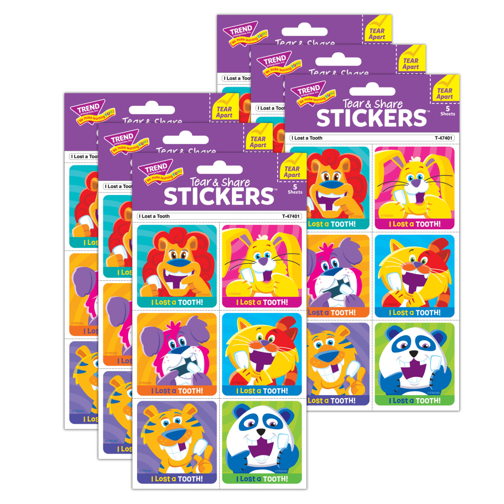 Trend Tear & Share Stickers, I Lost A Tooth, 30 Stickers Per Pack, Set Of 6 Packs MPN:T-47401-6