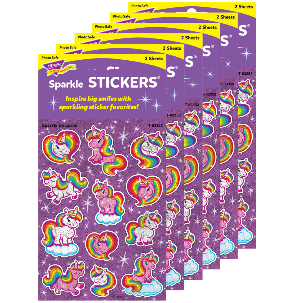 Trend Sparkle Stickers, Sparkly Unicorns, 24 Stickers Per Pack, Set Of 6 Packs MPN:T-63353-6