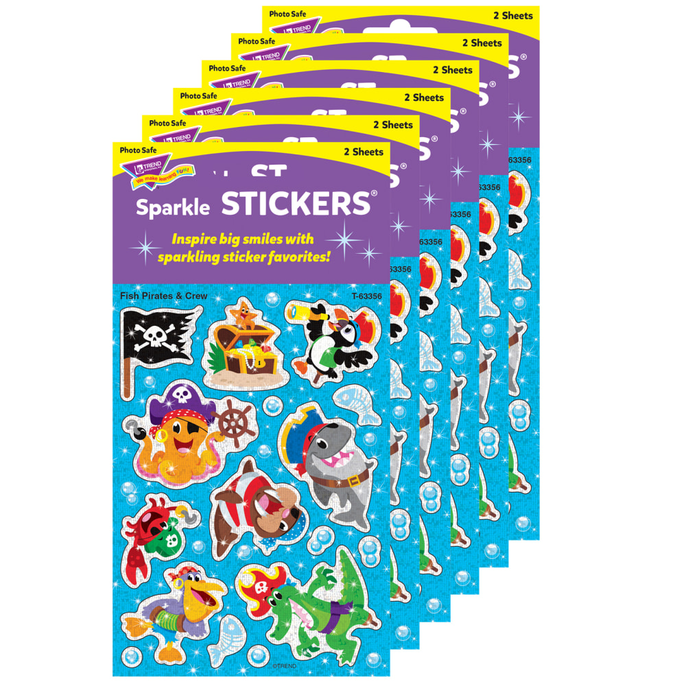 Trend Sparkle Stickers, Fish Pirates & Crew, 32 Stickers Per Pack, Set Of 6 Packs MPN:T-63356-6