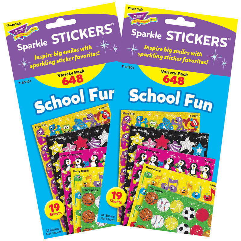 Trend School Fun Sparkle Stickers, Assorted Colors, 648 Stickers Per Pack, Set Of 2 Packs MPN:T-63904-2