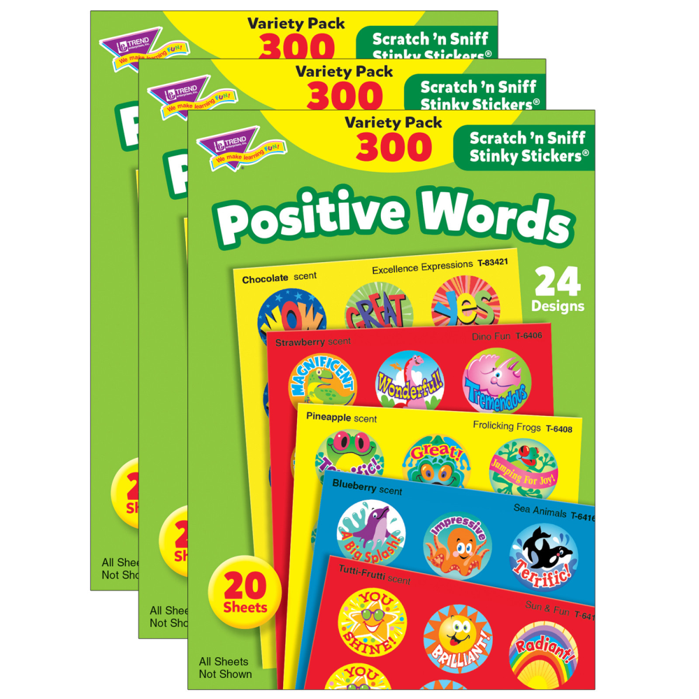 Trend Stinky Stickers, Positive Words, Pack Of 300 Stickers, Set Of 3 Packs MPN:T-6480-3
