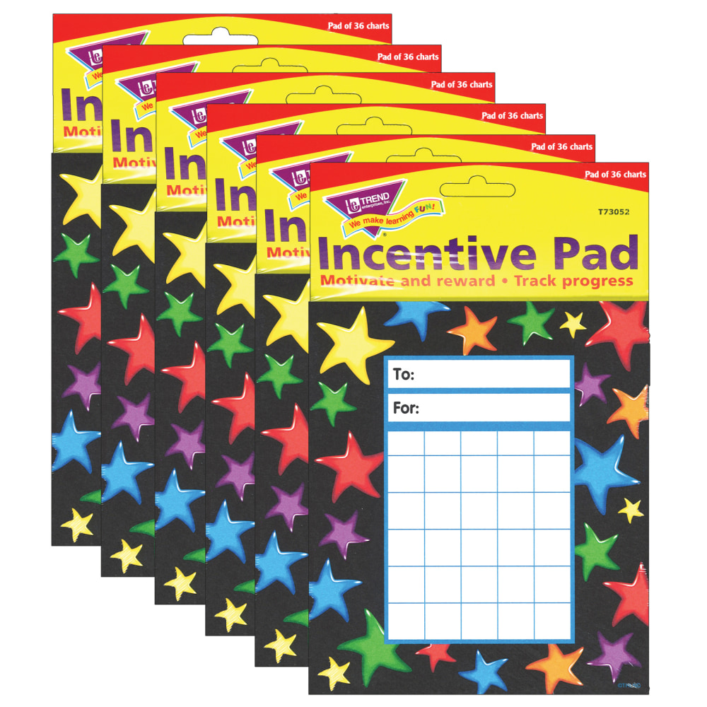 Trend Gel Stars Incentive Pads, Assorted Colors, 36 Sheets Per Pad, Pack Of 6 Pads MPN:T-73052-6
