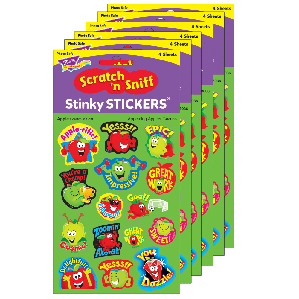 Trend Stinky Stickers, Mixed Shapes/Apple, 60 Stickers Per Pack, Set Of 6 Packs MPN:T-83036-6
