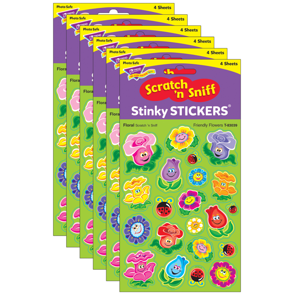 Trend Stinky Stickers, Friendly Flowers/Floral, 84 Stickers Per Pack, Set Of 6 Packs MPN:T-83039-6