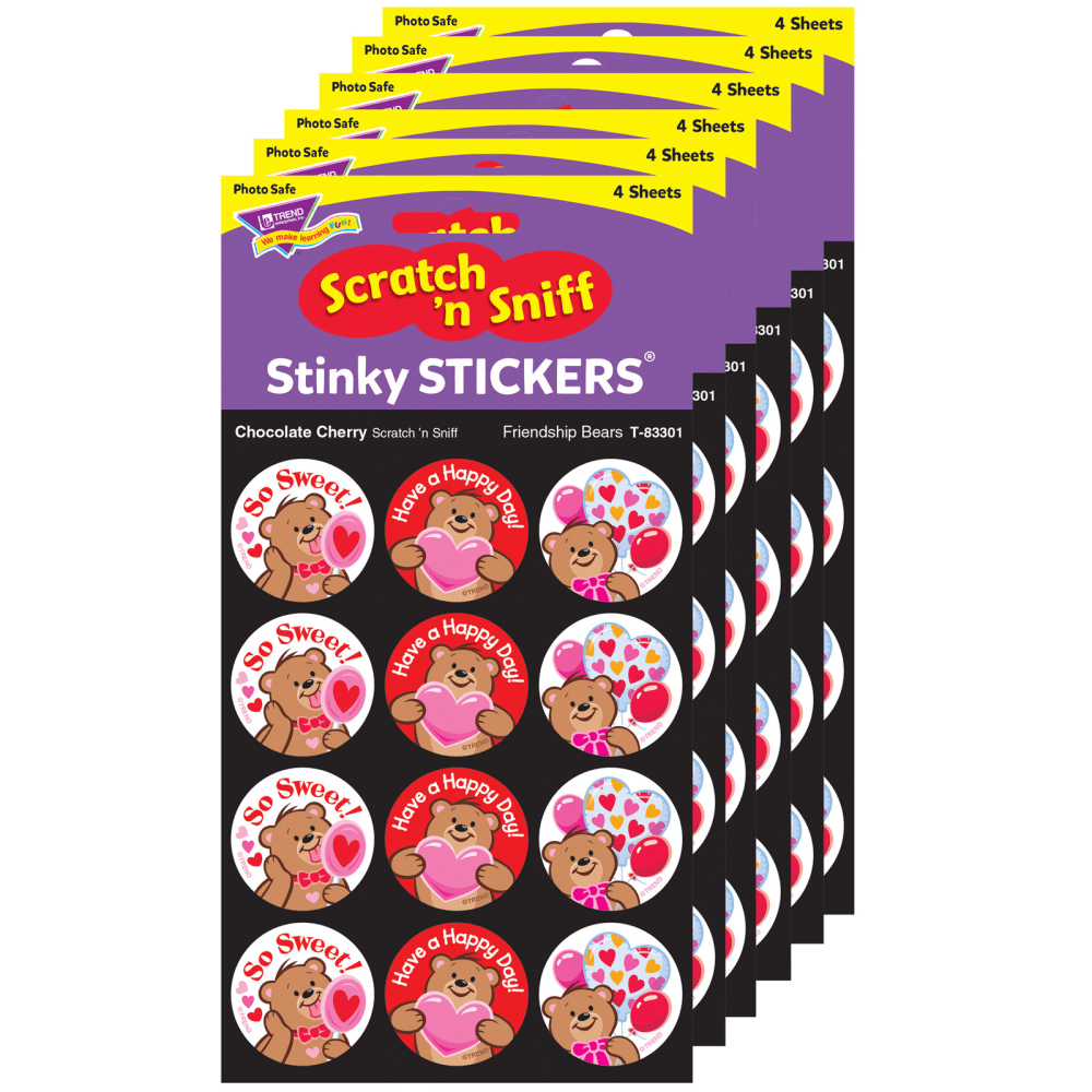 TREND Stinky Stickers, Friendship Bears/Chocolate Cherry, 48 Per Pack, Set Of 6 Packs MPN:T-83301-6