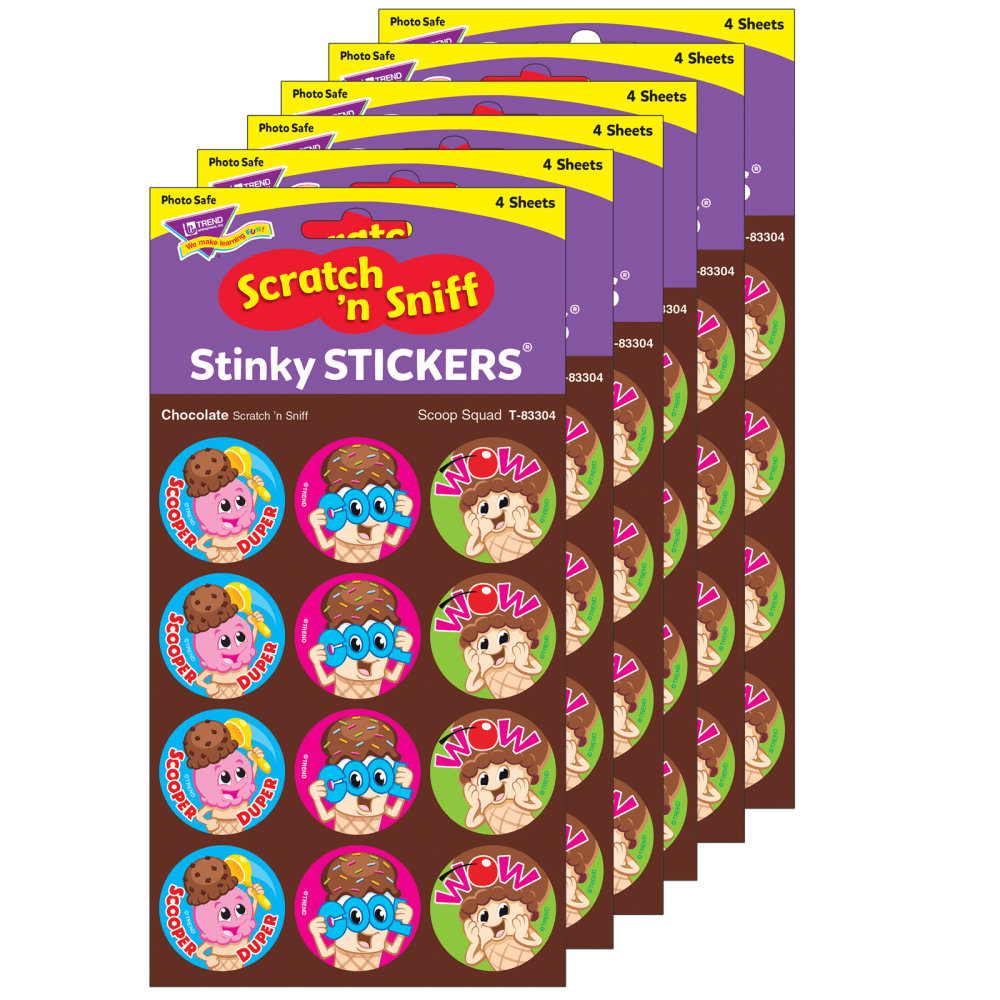 Trend Stinky Stickers, Scoop Squad/Chocolate, 48 Stickers Per Pack, Set Of 6 Packs MPN:T-83304-6