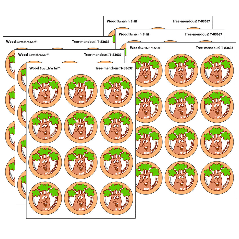 Trend Retro Scratch N Sniff Stinky Stickers, Tree-mendous!/Wood Scent, 24 Stickers Per Pack, Bundle Of 6 Packs MPN:T-83637-6