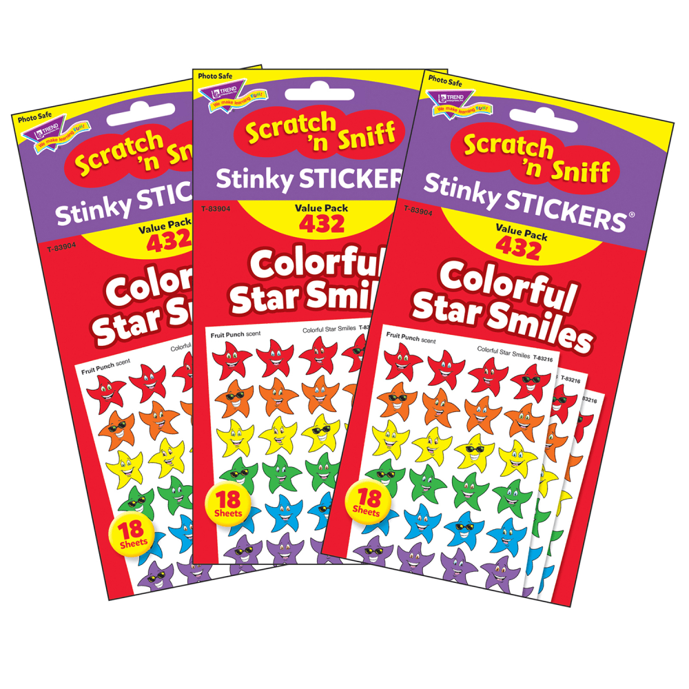 Trend Stinky Stickers, Colorful Star Smiles, 432 Stickers Per Pack, Set Of 3 Packs MPN:T-83904-3