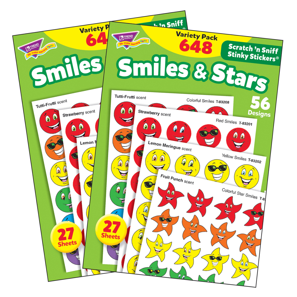 Trend Stinky Stickers, Smiles & Stars, 648 Stickers Per Pack, Set Of 2 Packs MPN:T-83905-2