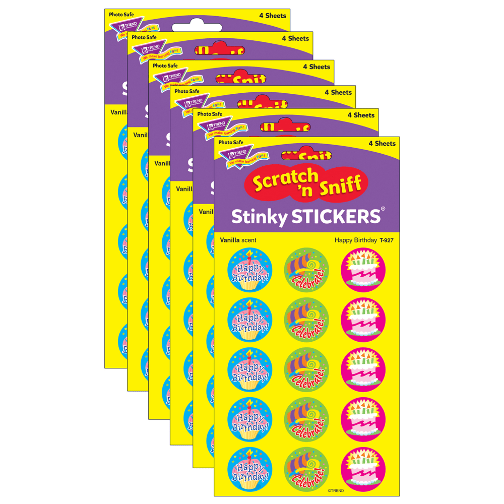 Trend Stinky Stickers, Happy Birthday/Vanilla, 60 Stickers Per Pack, Set Of 6 Packs MPN:T-927-6