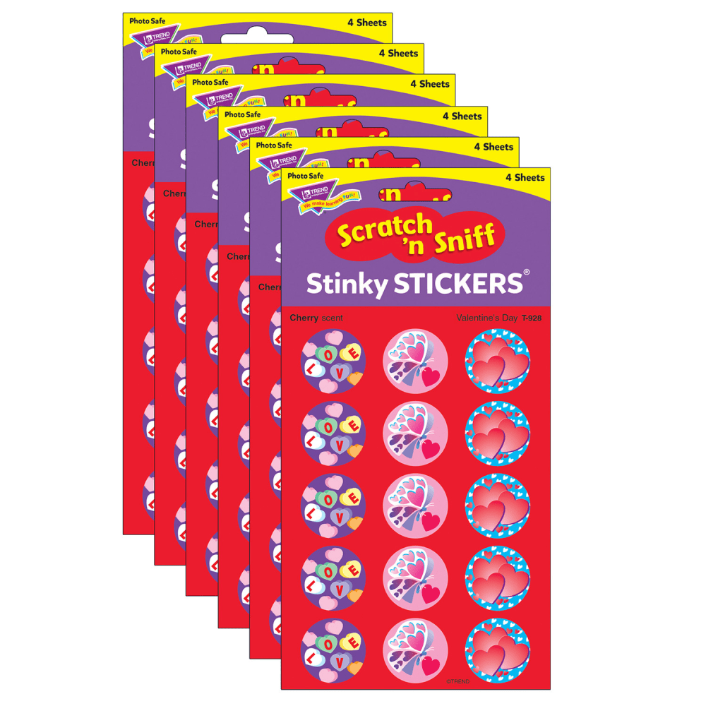 TREND Stinky Stickers, Valentines Day/Cherry, 60 Per Pack, Set Of 6 Packs MPN:T-928-6