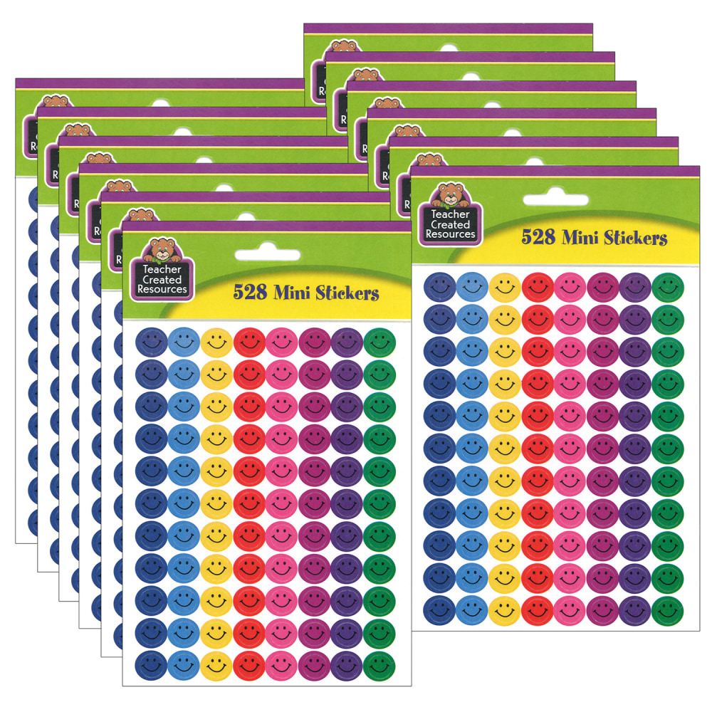 Teacher Created Resources Mini Stickers, Happy Faces, 528 Stickers Per Pack, Set Of 12 Packs MPN:TCR1236-12