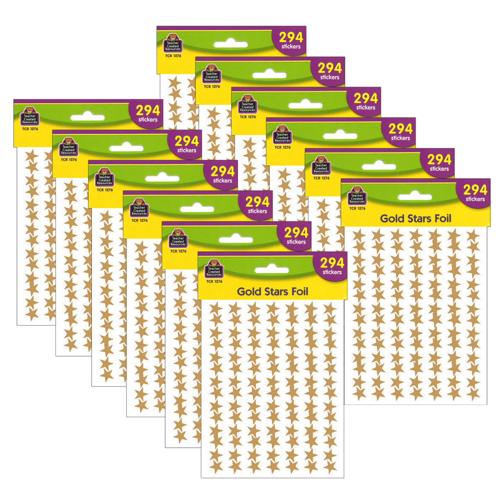 Teacher Created Resources Foil Star Stickers, Gold, 294 Stickers Per Pack, Set Of 12 Packs MPN:TCR1276-12