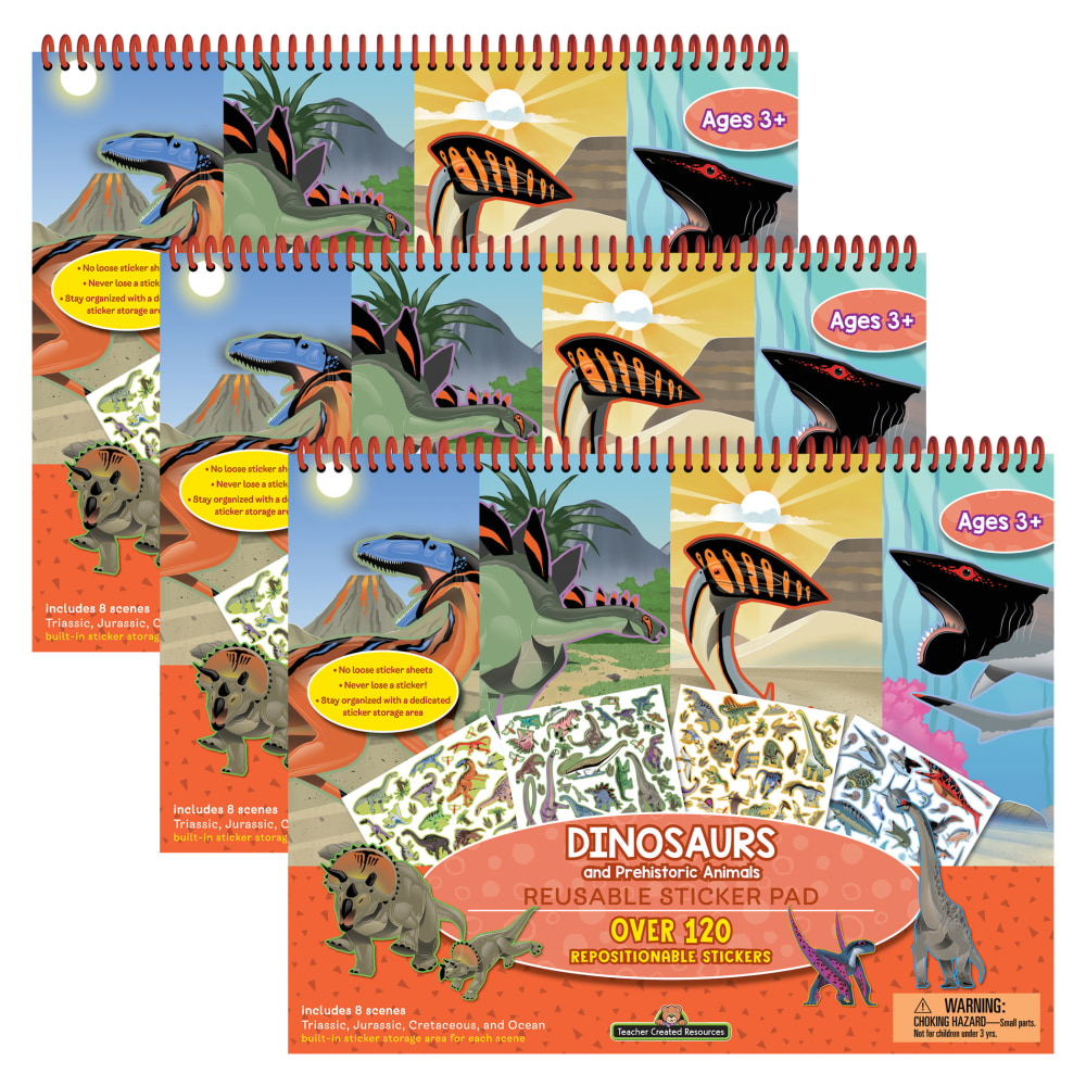 Teacher Created Resources Reusable Sticker Pads, Dinosaurs And Prehistoric Animals, Pack Of 3 Pads MPN:TCR20116-3