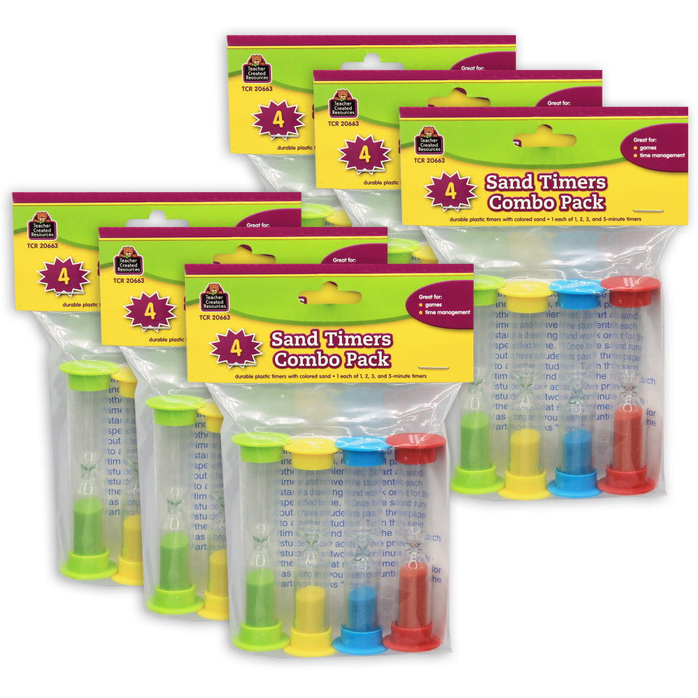Teacher Created Resources Small Sand Timers Combo Packs, 4 Timers Per Pack, Set Of 6 Packs MPN:TCR20663-6