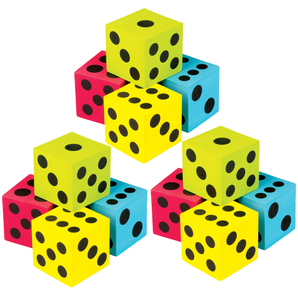 Teacher Created Resources Foam Dice, 2-1/2in, Assorted Colors, 4 Dice Per Pack, Set Of 3 Packs MPN:TCR20810-3