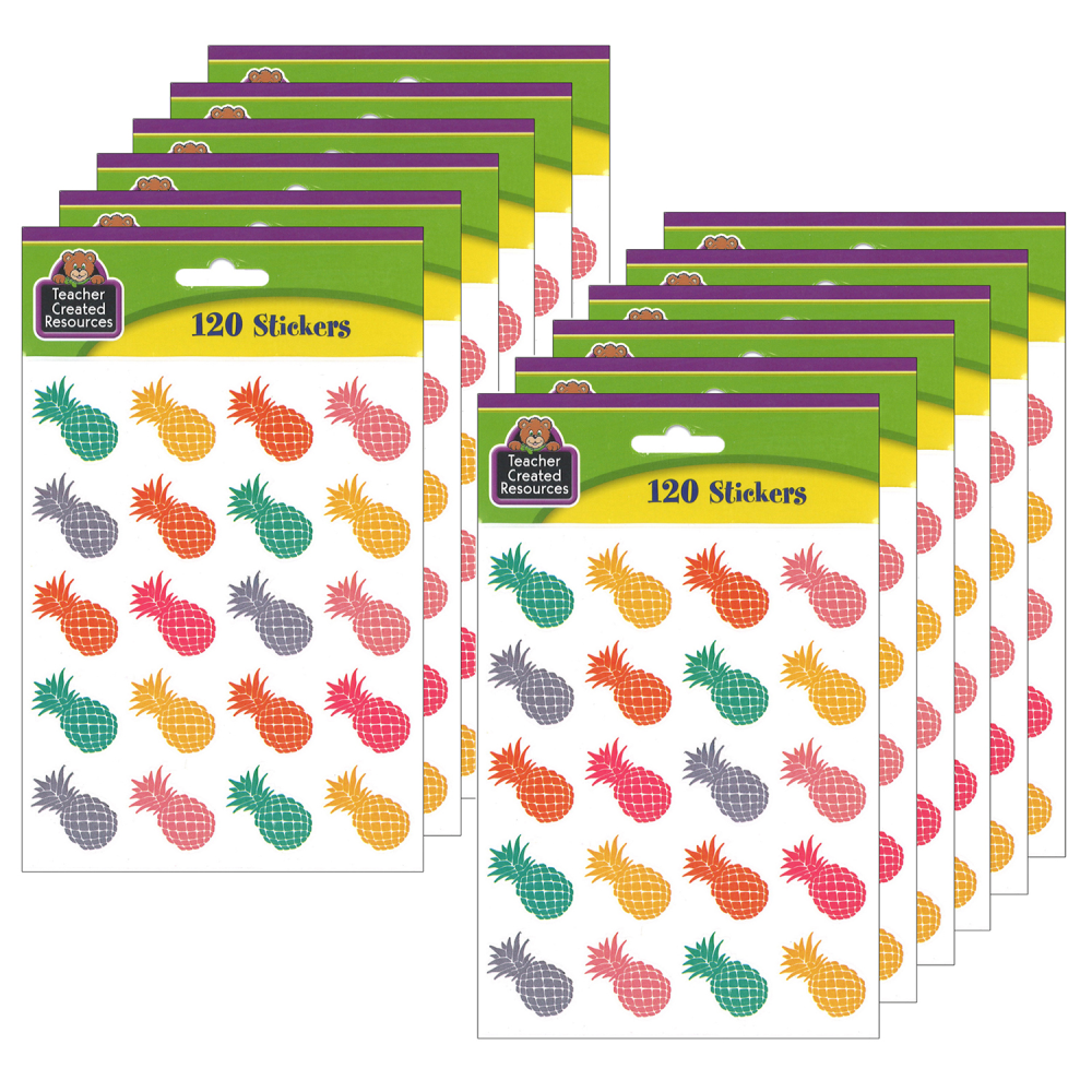 Teacher Created Resources Stickers, Tropical Punch Pineapples, 120 Stickers Per Pack, Set Of 12 Packs MPN:TCR2158-12