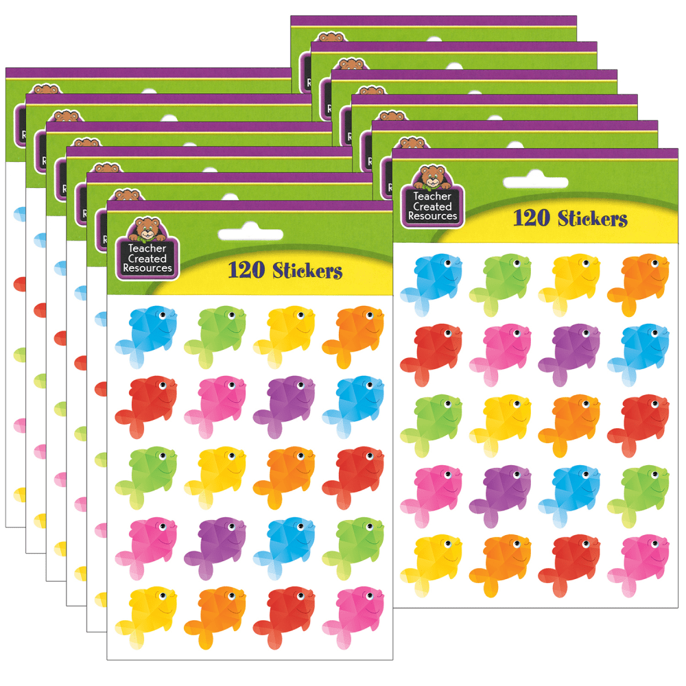 Teacher Created Resources Stickers, Colorful Fish, 120 Stickers Per Pack, Set Of 12 Packs MPN:TCR3553-12